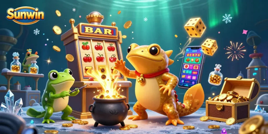 Experience the excitement of Sunwin with a vibrant casino scene bursting with gold coins and fun!